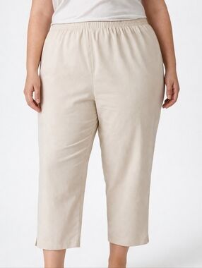 Eileen Fisher Womens 1X  Pants Cream Cropped Elastic Waist Stretch Minimalistic